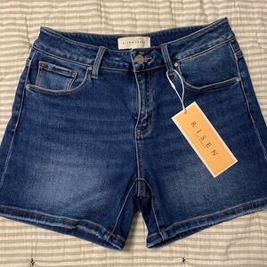 Risen Jeans Women's Mid-Rise Indigo Denim Shorts